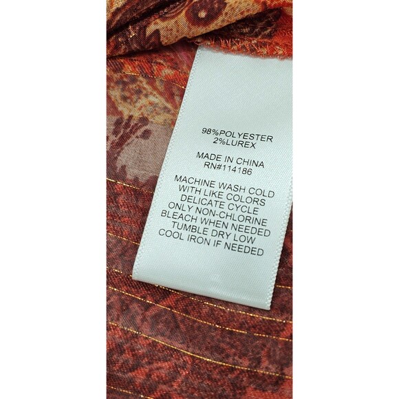 Frye Womens Tunic Top Patchwork Ruffled Long Sleeve Chiffon Peasant Boho Large - Picture 4 of 16